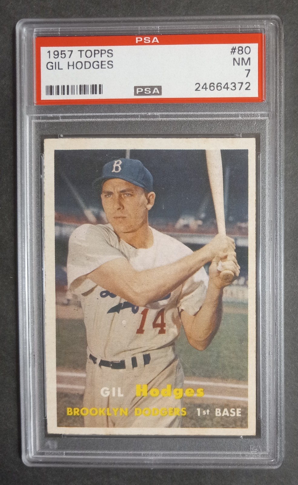 1957 Topps - #80 Gil Hodges - HOF - PSA 7 NM