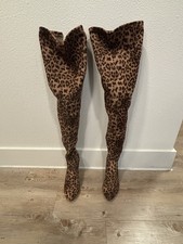 Leopard Print Faux Suede Thigh-High Block Heel Over-the-Knee Boots Women