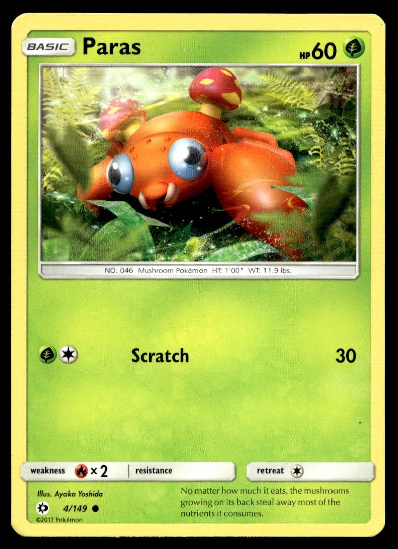 Paras 4/149 Pokemon Card Sun & Moon Common 60 HP Lightly Played SN