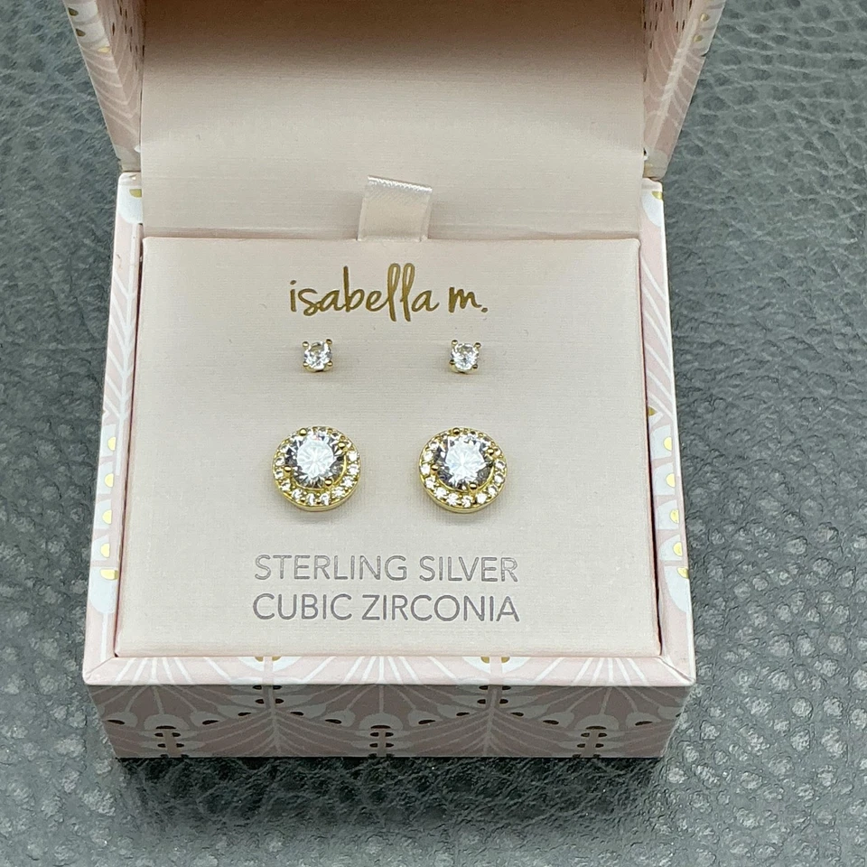 Isabella M. Sterling Silver Gold Cubic Zirconia Stud Earring Set Womens Jewelry - Image 2 of 4