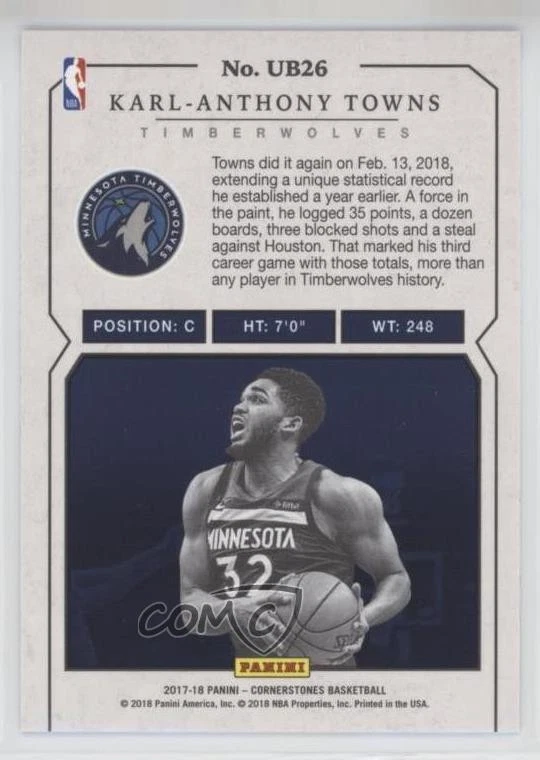 2017-18 Panini Cornerstones Unbreakables Karl-Anthony Towns #UB26 - Image 2 of 2