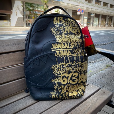 Sprayground Backpack Limited Half Graffiti Gold Metallic Shark
