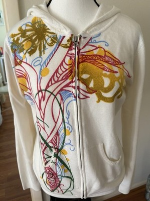 Till The End Floral Asymmetrical Design Zippered Sweater Size L