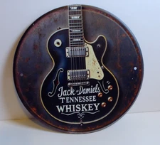 Jack Daniels Whiskey Guitar Round Metal Sign 8x8 Bar Wall Decor