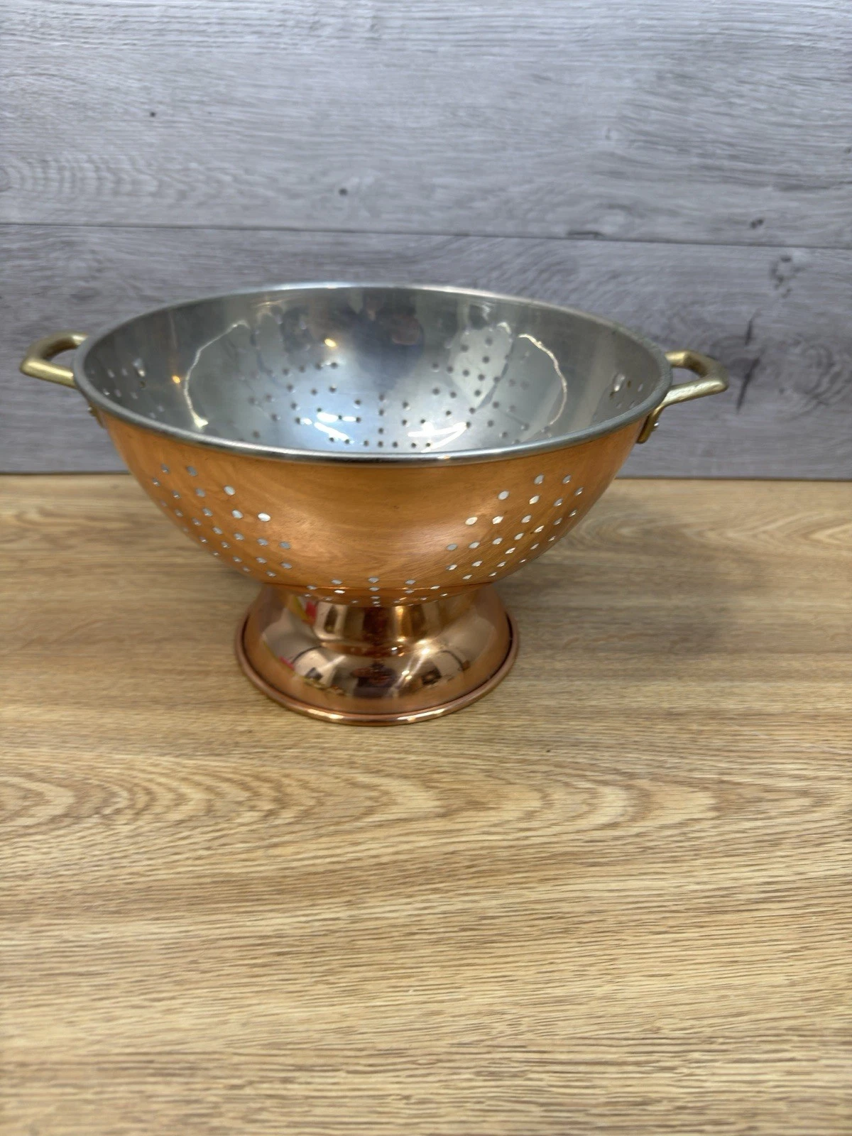 Vintage ODI 9'' Copper Colander Strainer Brass Handles Pedestal Footed
Opens in a new window or tab