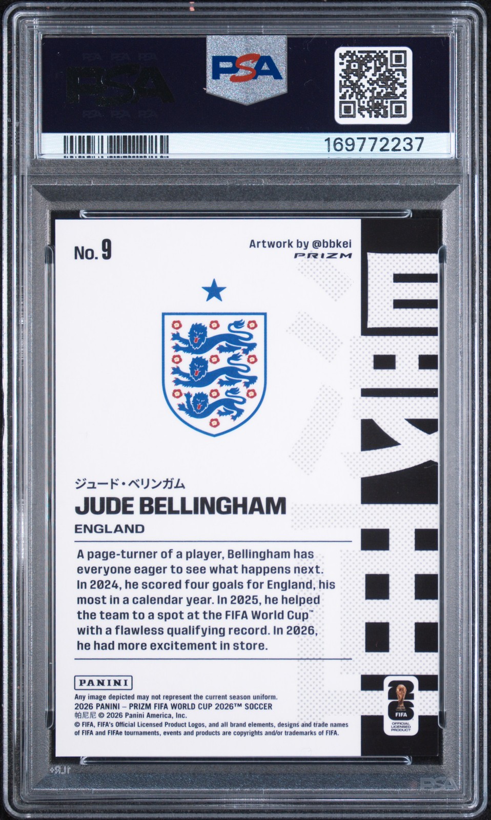 2026 PANINI PRIZM FIFA WORLD CUP 2026 MANGA #9 JUDE BELLINGHAM PSA 9 view 2