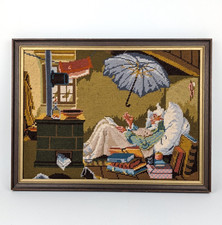 Gobelin Stickbild 33,5 x 44 cm Motiv Bild Der arme Poet Carl Spitzweg Handarbeit