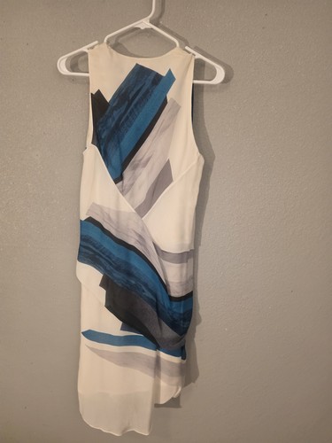 Mini vestido de seda Helmut Lang para mujer 8 drapeado patrón abstracto cuello en V sin mangas - Imagen 2 de 3