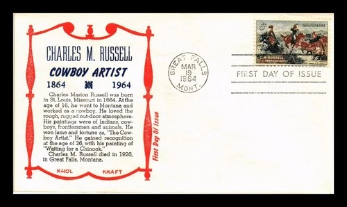 DR JIM STAMPS US COVER CHARLES M RUSSELL COWBOY ARTIST FDC KHOL KRAFT CACHET