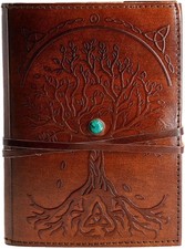 Leather Journal in Brown 7x5 Refillable Lined Paper Tree of Life Handmade
