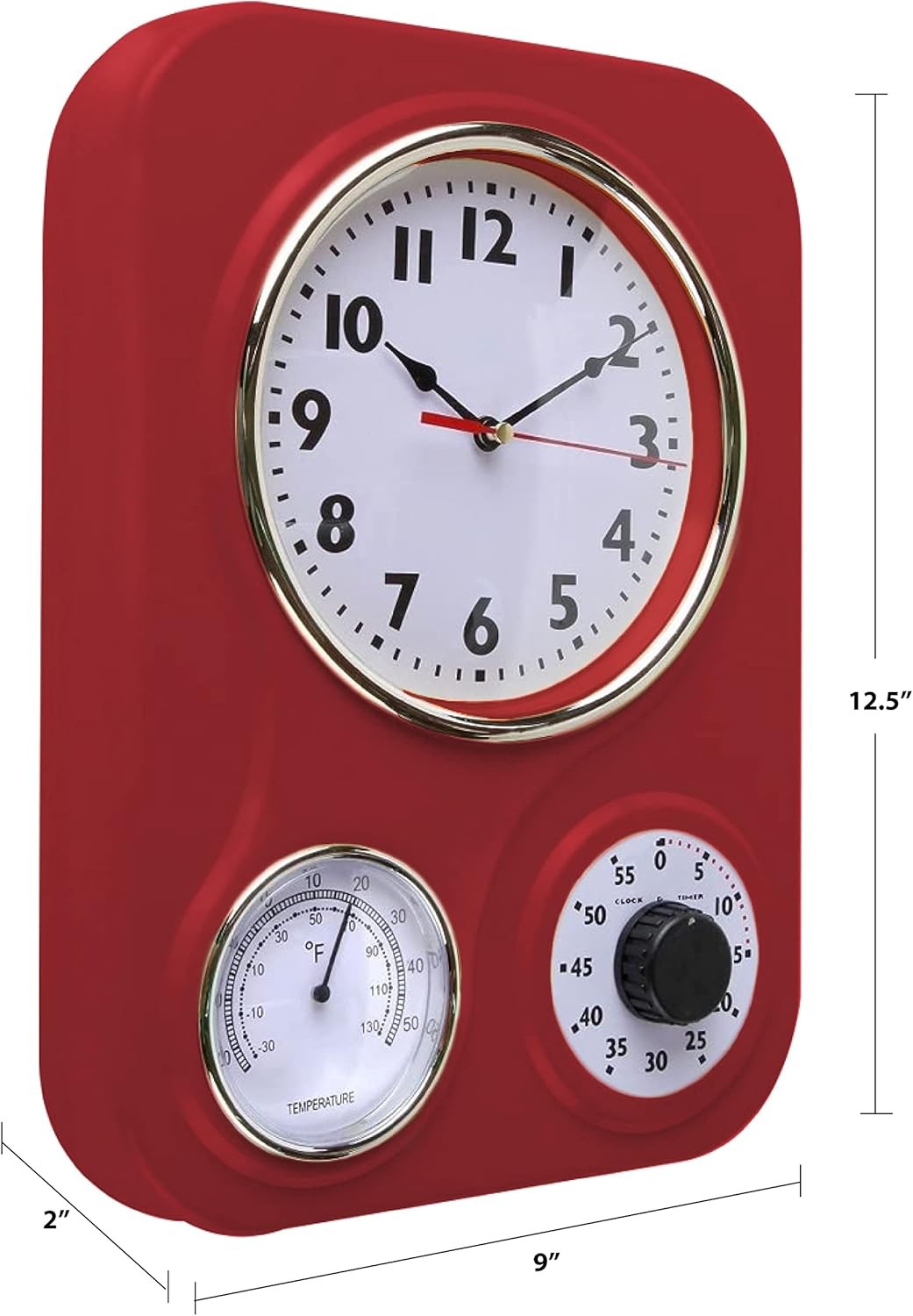 Retro Kitchen Clock (with temperature and timer functions) (Retro Red)