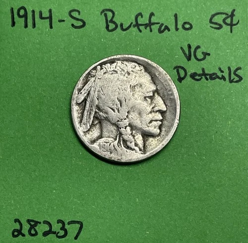 1914-S Buffalo 🦬 Indian Head Nickel 5c Vg Very Good Details