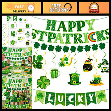 64Pcs St. Patrick's Day Decorations Kit - Shamrock Banners, Clover Garlands  Sw