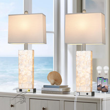 Coastal 28" Table Lamps Set of 2 with USB Ports for Beachy Decor Silver 