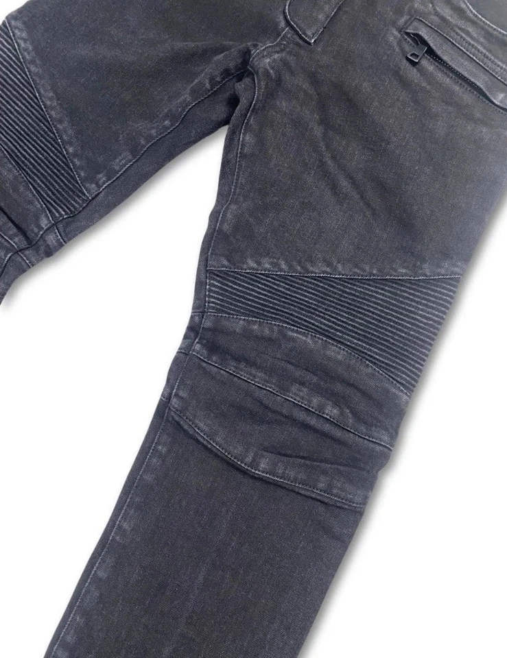 Pantalones de mezclilla Balmain Biker Moto negros ajustados desgastados con panel acanalado talla 31 Foto 3 de 4