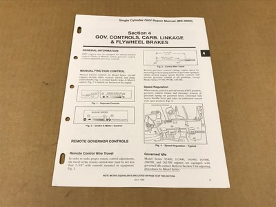 Vintage Briggs & Stratton Single Cylinder OHV Repair Manual- Sec. 4: Gov Control