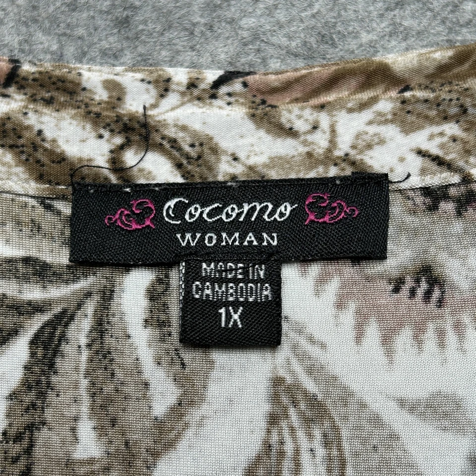 Camiseta sin mangas Cocomo para mujer 1X marrón floral sin mangas bolsillos elástica fluida Foto 2 de 4