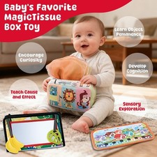Baby Pulling Tissue Box Toy Montessori Sensory 0-12 Months Toy Step Book Mirror