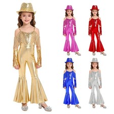 Kids School Show Sparkle Jumpsuit With Hat Sequin Party Hip-Hop Dance Costume