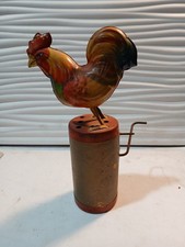 Vintage Tin Litho Wind-Up Hand Crank Crowing Rooster Toy