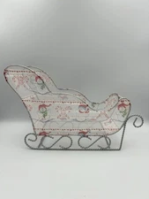 Vintage Wire White Sleigh Center Piece With Candy Cane SnowmanCarriage Christmas