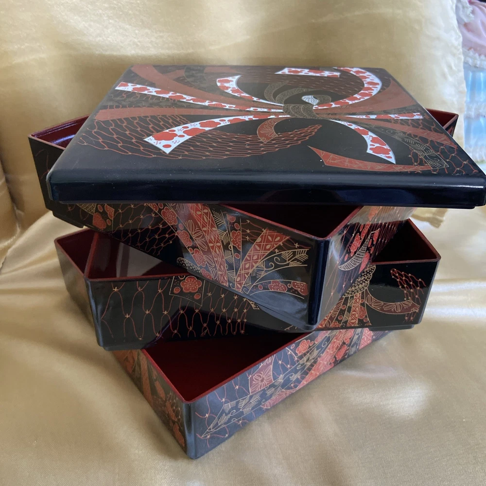Jubako Bento Box Japanese Threetiered box lacquered antique