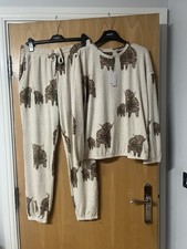 Next Womens Ecru Hamish The Highland Cow Cosy Long Sleeve Pyjamas Small 10-12 