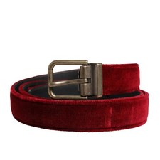 DOLCE & GABBANA Belt Men Burgundy Velvet Cotton Metal Buckle 90cm / 36in 380usd