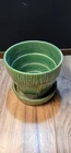 Vintage 1950s McCoy Green Basketweave Planter with Saucer Flower Pot 6x5 In