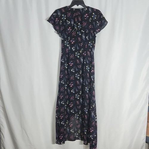 Lulus Act of Love Black Floral Print Midi Wrap Dress Size Medium Floral Flowy M - Picture 9 of 13