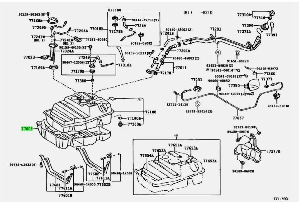 Cubierta protectora protectora de tanque de combustible genuina Toyota Land Cruiser LC100 77606-60120 Foto 2 de 2