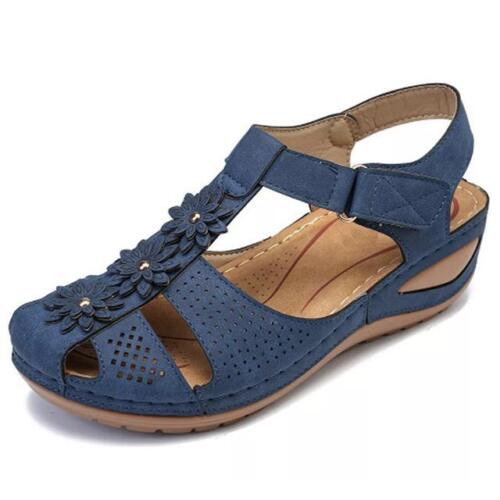 Sandalias de cuña para mujer cómodas puntera cerrada mulas zapatillas de verano zapatos planos talla grande - Imagen 24 de 30