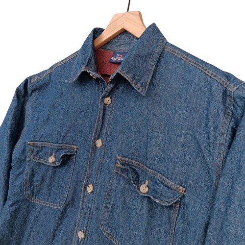 Vintage Bugle Boy Shirt Shacket Mens Medium Blue Sherpa Lining Long Sleeve 46" - Picture 8 of 13