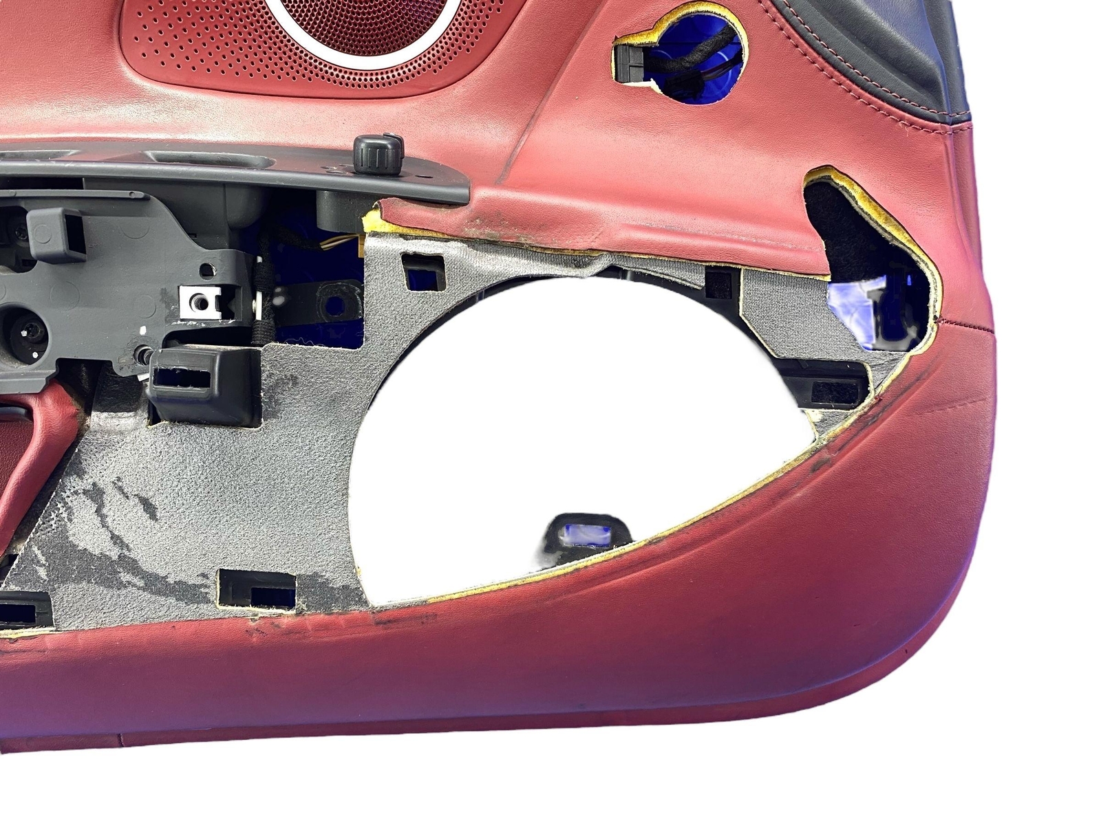 2011-2015 AUDI R8 SPYDER FRONT LEFT DOOR TRIM PANEL BLACK & RED LEATHER *INDENTS