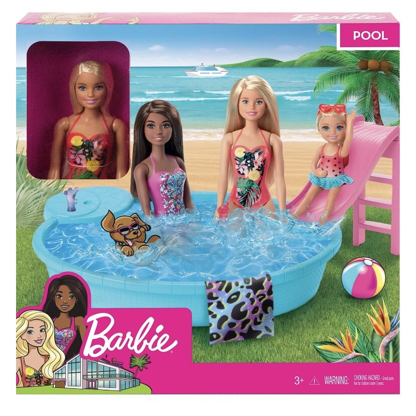 Barbie 11,5 pulgadas piscina juego tobogán muñeca accesorios Mattel nuevo en caja