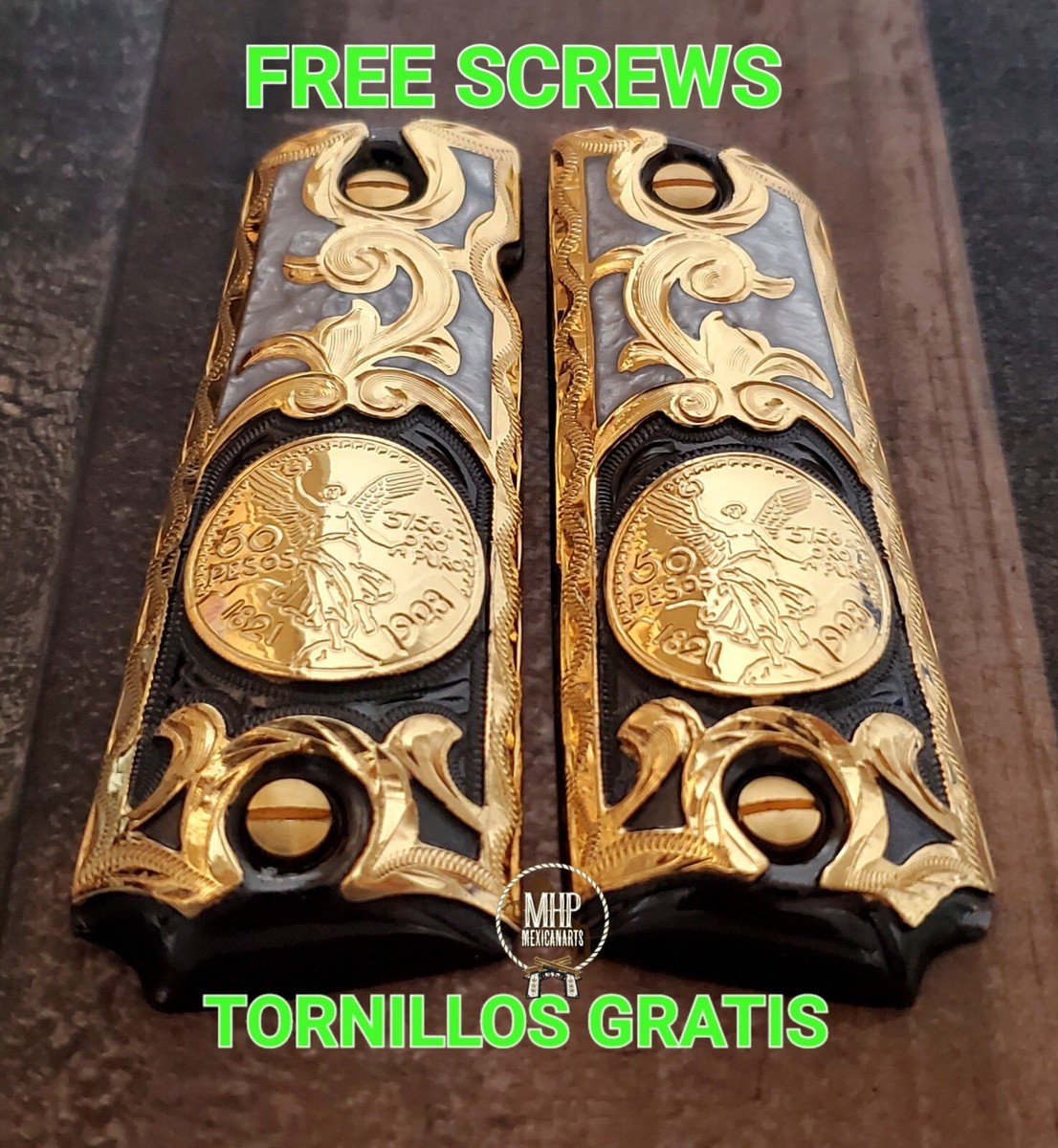 カフリンクス 14K Premium cachas Black pearl gold centenario mexican coin style 1911