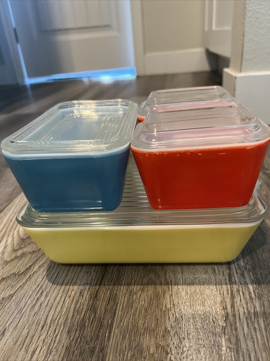 Vintage Pyrex Primary Colors Refrigerator Dish Set 501, 502, 503