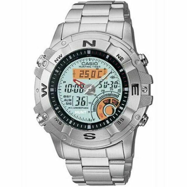 Casio Hunting Timer Caja Acero Inoxidable Plata, Correa Acero