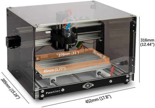 FoxAlien Desktop CNC Router Machine 3018-SE V2 with Transparent Enclosure 3-Axis Engraving Milling Machine for Wood Acrylic Plastics Metal Resin Carvi FAC30