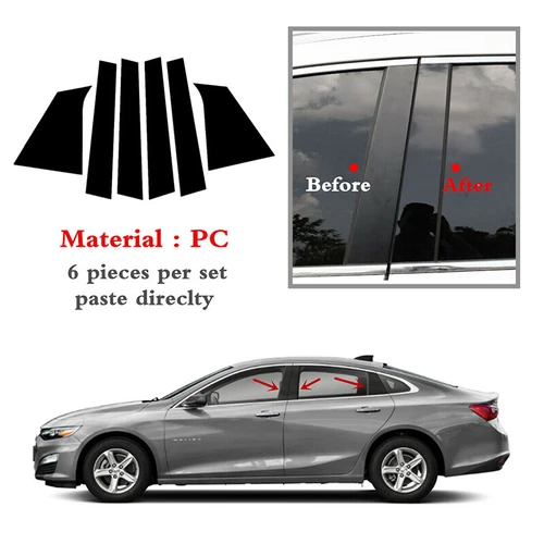 For Chevrolet Malibu 2016-2024 6pcs Body Moldings Trims Black Pillar Posts