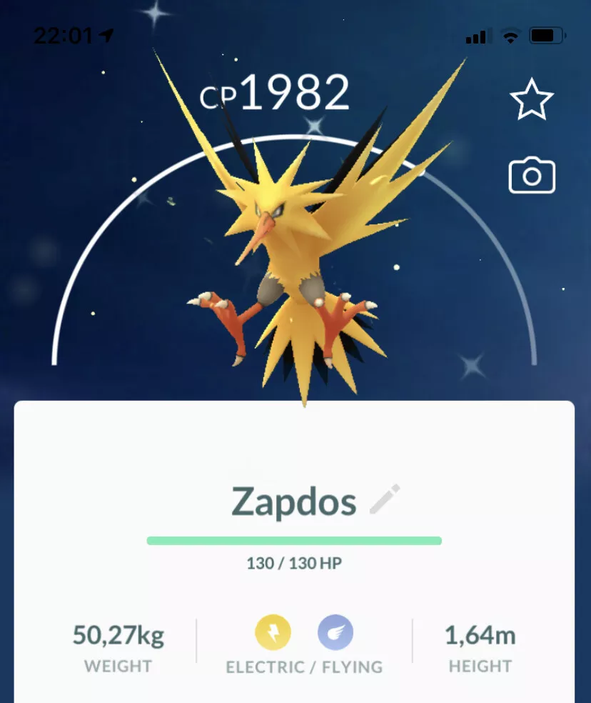 Pokémon Go Trade SHINY PURIFIED ZAPDOS - Registered or Unregistered 30 days