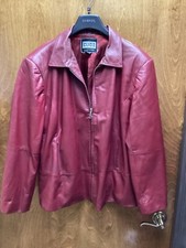 Women "clio Ii" Deep Red Leather Zip Up Jacket. Size 22.