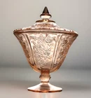 Vintage Federal Glass Sharon Cabbage Rose Pink Pedestal Candy Dish With Lid (1E)
