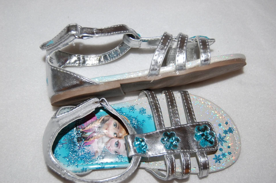 学步女孩银色绑带凉鞋露趾迪斯尼冷水雪花 12 — 第 2/2 张图片