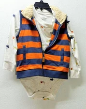 Carter's Infants 24 months Long Sleeves Bodysuit with a Striped Zipper Vest