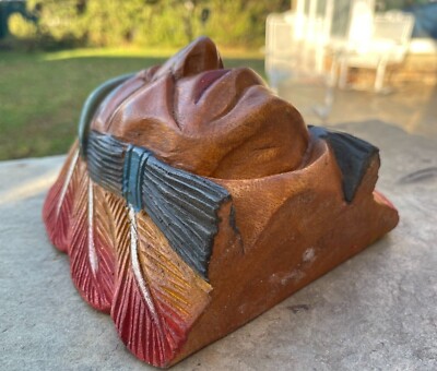 Hand Carved Wood Indian Head Chief Bust Tobacco Store Cigar Shop