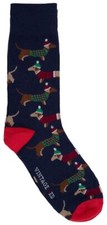 Men  s Holiday Christmas Dachshund Blue Crew Socks