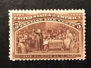 US STAMP #234 1893  5 CENT "COLUMBUS SOLICITING ISABELLA" MNH OG CV~$115