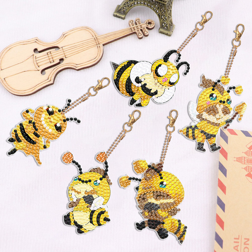DIY Diamond Art Key Rings Double Sided 5pcs Bee Owl Gift for Kids (Owl ...
