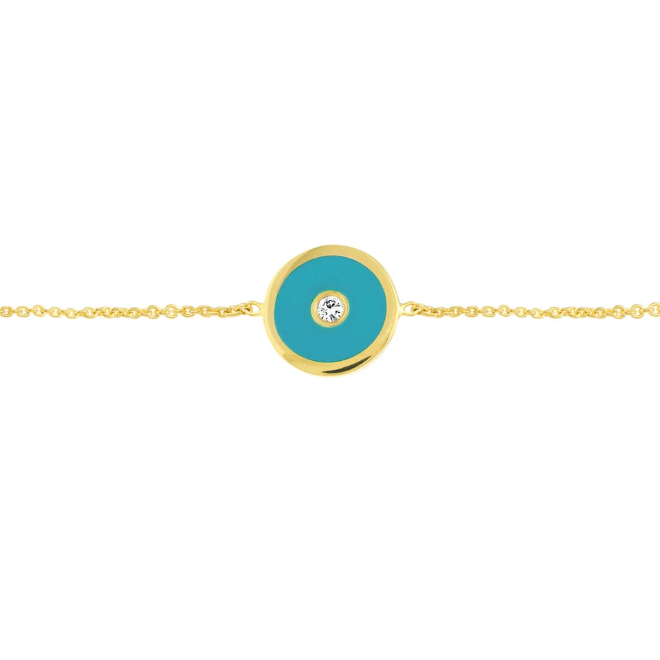 Natural Diamond 14K Yellow Gold Blue Evil Eye Bolo Bracelet (Hollow) 9.5" Adj. - Image 3 of 4